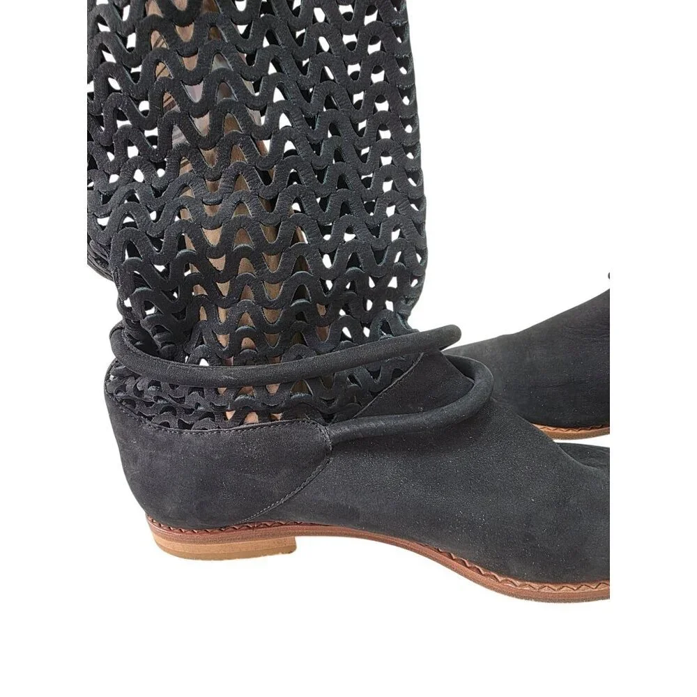 Vintage 90s Nickels Italy Suede Lattice Cutout Tall Boots 6B Boho Festival Flat